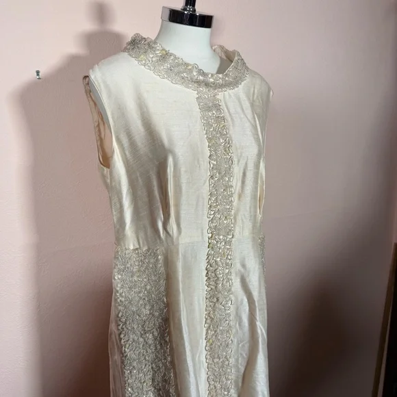 Art deco 1920 1940 Antique white beaded Sleeveless Formal midi flapper Dress - Picture 15 of 16